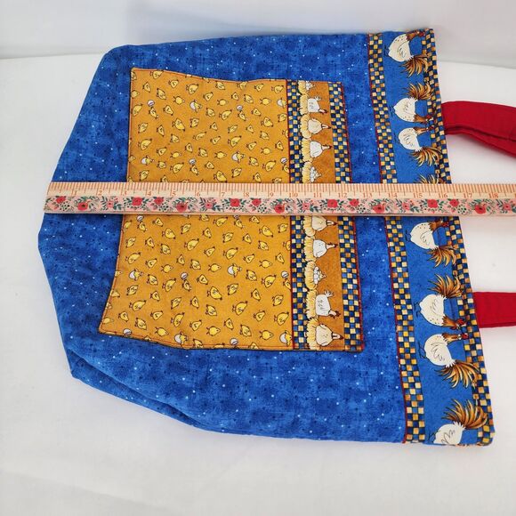 Handmade Chicken Hens Blue Red Large Tote Bag - Picture 11 of 12